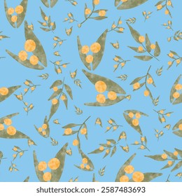 Watercolor Olive Leaf Seamless Pattern