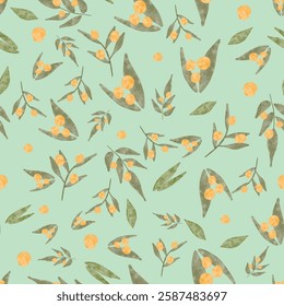 Watercolor Olive Leaf Seamless Pattern