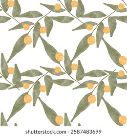 Watercolor Olive Leaf Seamless Pattern