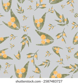 Watercolor Olive Leaf Seamless Pattern