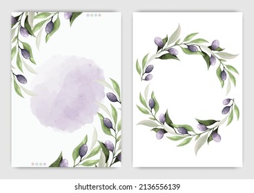 Watercolor of olives leaves background vector template design great for cards, banners, headers, party posters or decorate your artwork.