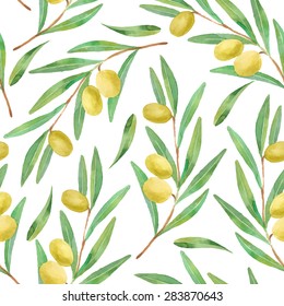 Watercolor olives seamless pattern 