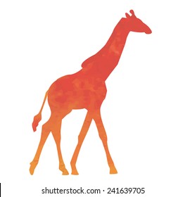 Watercolor one red giraffe.vector illustration