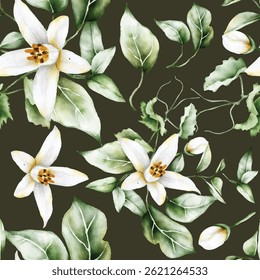 Watercolor Orange Blossom Floral Arrangement seamless pattern
