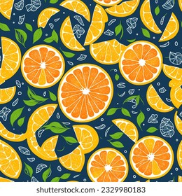 Watercolor Orange. Watercolor botanical illustration. Citrus fruit. Orange set. Slices of orange. Seamless pattern