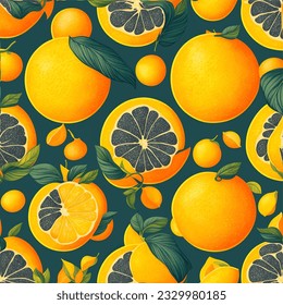 Watercolor Orange. Watercolor botanical illustration. Citrus fruit. Orange set. Slices of orange. Seamless pattern