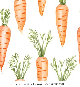 Watercolor orange carrots seamless pattern