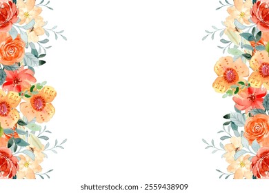 Watercolor orange flower frame for wedding, birthday, card, background, invitation, wallpaper, sticker, decoration etc.