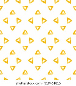 Watercolor orange geometric triangle. Seamless pattern on the white background. Vector illustration.