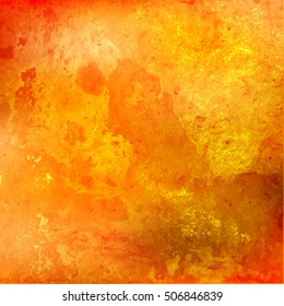 Watercolor orange handmade painted background, abstract pattern. The texture of the surface of Mars. Vector illustration.