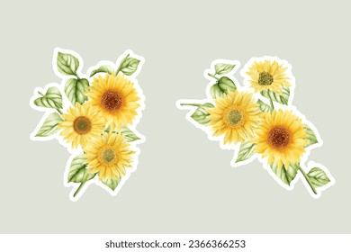 watercolor orange sunflower sticker illustration 
