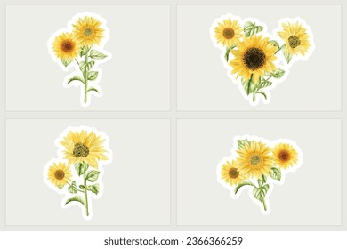 watercolor orange sunflower sticker illustration 