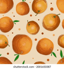 Watercolor orange vector seamless repeat pattern.