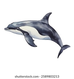 watercolor Orca isolated white background