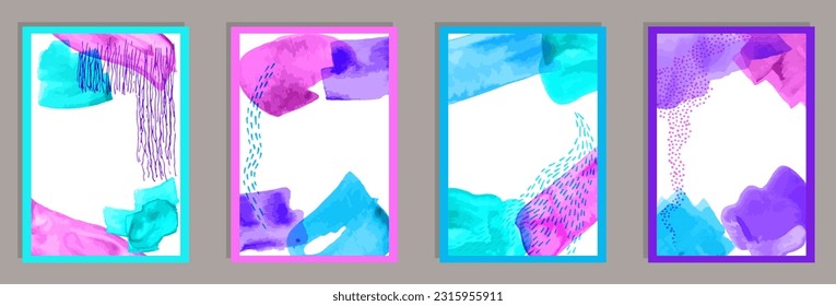 Juego de vectores de banners originales de color de agua. Formas de manchas de color de agua. Diseño de estilo chino. Diseños de arte juvenil. Elementos de trazo de pincel.