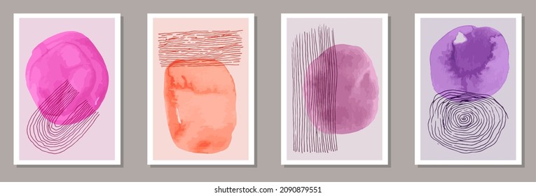 Aquarellfarben Original Leinwand Vektorset. Wasserfarbsplattformen sind Muster. Rahmen im Stil der 50er Jahre. Cool Office Poster Layouts. Doodle-Elemente.