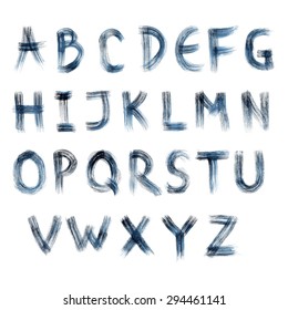 Watercolor original grunge alphabet. Hand-made brushed lettering font. Vector illustration EPS10.