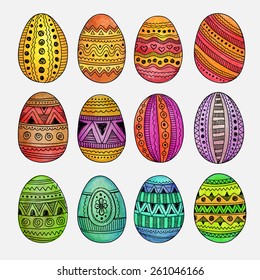 Watercolor ornamental Easter eggs set. Hand drawn vector