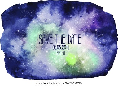 Watercolor outer space background. Galaxy design