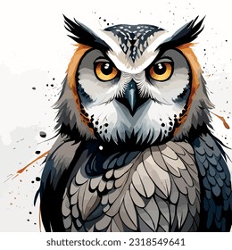 Colección de ilustraciones de arte de Watercolor Owl Vector