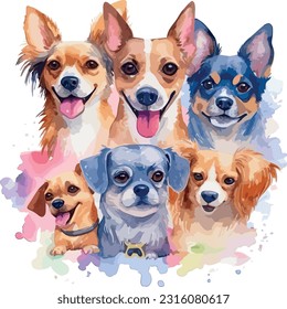 watercolor pack with 6 dogs