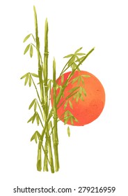Watercolor paint bamboo and sun, Isolated on white background.