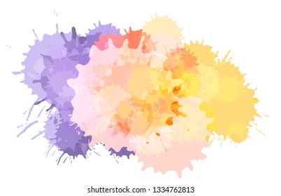 Watercolor paint blobs texture or aquarelle splashes abstract vector background. Water color messy blot effect or pattern with color stains