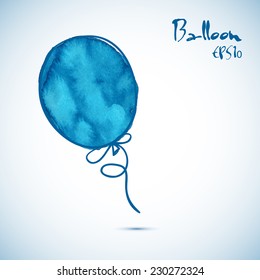 Watercolor paint blue balloon. Vector isolated illustration EPS10.