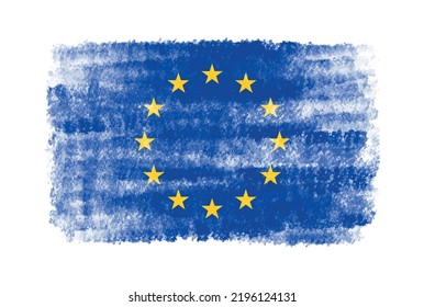 Watercolor Paint Brush Flag Of EU.Grunge EU Flag.