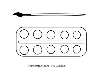 watercolor paint and brush on white background, icons, signs