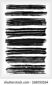 Watercolor paint brush strokes collection. Set of vector paint brush strokes. Black design elements of different shapes. EPS10 vector brushes isolated on white.