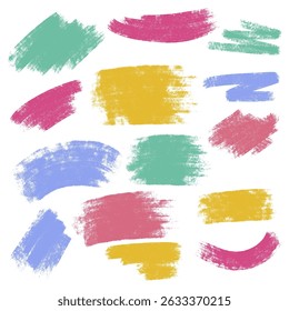 Watercolor paint brush strokes set. Freehand pastel thick smears. Chalk wax crayon texture stain for text or message. Grunge bold charcoal abstract empty doodle shapes. Isolated vector illustration