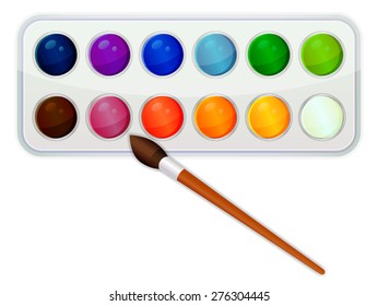 watercolor paint icon with brush over white background