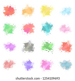 Watercolor paint splash, ink, stain set. Vector colorful textures template isolated on a white background.