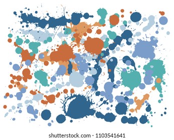 Watercolor paint stains grunge background vector. Cool ink splatter, spray blots, dirt spot elements, wall graffiti. Watercolor paint splashes pattern, smear fluid stains spots backdrop.