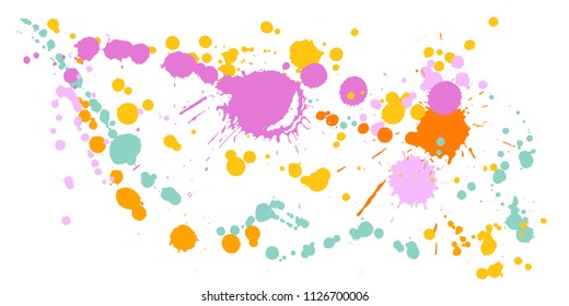 Watercolor paint stains grunge background vector. Colorful ink splatter, spray blots, mud spot elements, wall graffiti. Watercolor paint splashes pattern, smear liquid stains spots backdrop.