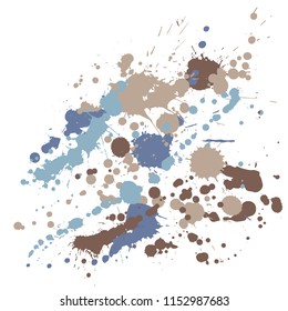 Watercolor paint stains grunge background vector. Artistic ink splatter, spray blots, mud spot elements, wall graffiti. Watercolor paint splashes pattern, smear liquid stains splatter background.
