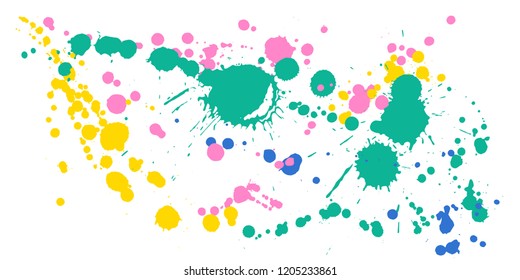 Watercolor paint stains grunge background vector. Vintage ink splatter, spray blots, mud spot elements, wall graffiti. Watercolor paint splashes pattern, smear fluid stains splatter background.