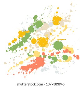 Watercolor paint stains grunge background vector. Decorative ink splatter, spray blots, dirty spot elements, wall graffiti. Watercolor paint splashes pattern, smear fluid stains splatter background.