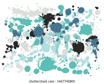 Watercolor paint stains grunge background vector. Funky ink splatter, spray blots, mud spot elements, wall graffiti. Watercolor paint splashes pattern, smear liquid splats stains background.