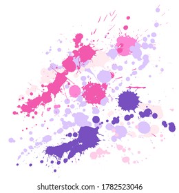 Watercolor paint stains grunge background vector. Messy ink splatter, spray blots, dirty spot elements, wall graffiti. Watercolor paint splashes pattern, smear fluid stains splatter backdrop.