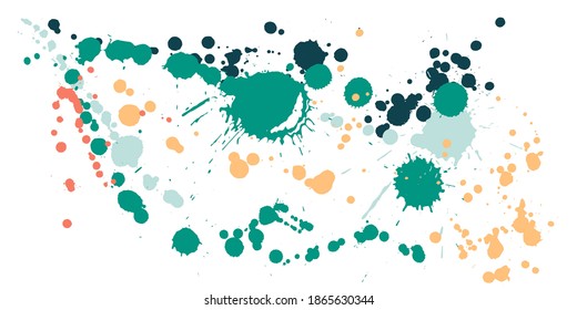 Watercolor paint stains grunge background vector. Artistic ink splatter, spray blots, dirt spot elements, wall graffiti. Watercolor paint splashes pattern, smear liquid stains splatter backdrop.