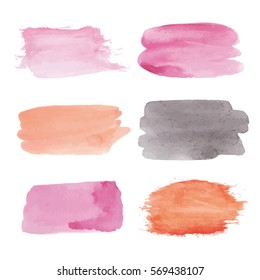 Watercolor paint stains. Vector backgrounds set. Hand drawn textures for your card, invitation, clothes design.