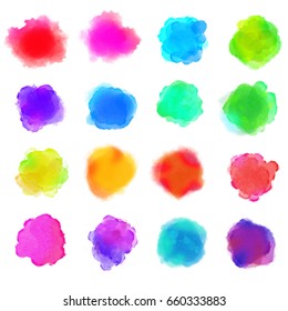 Watercolor Paint Stains Vector Backgrounds Set Rainbow Colors