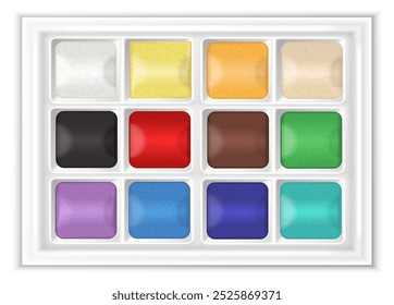 Watercolor paint template. Artistic palette for painting. Bright colors. White background. Graphics for decoration. For creative projects and web design, for inspiration and creativity.