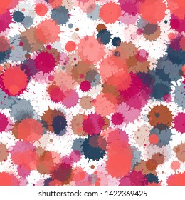 Watercolor paint transparent stains vector seamless wallpaper pattern. Trendy ink splatter, spray blots, dirty spot elements seamless. Watercolor paint splashes pattern, smear fluid splats.