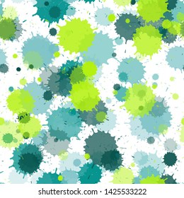 Watercolor paint transparent stains vector seamless wallpaper pattern. Mottled ink splatter, spray blots, dirty spot elements seamless. Watercolor paint splashes pattern, smear liquid stains.