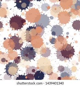 Watercolor paint transparent stains vector seamless wallpaper pattern. Vintage ink splatter, spray blots, mud spot elements seamless. Watercolor paint splashes pattern, smear fluid splats.