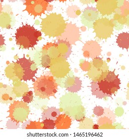 Watercolor paint transparent stains vector seamless wallpaper pattern. Scribble ink splatter, spray blots, dirty spot elements seamless. Watercolor paint splashes pattern, smear liquid stains.