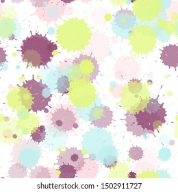 Watercolor paint transparent stains vector seamless grunge background. Mottled ink splatter, spray blots, dirty spot elements seamless. Watercolor paint splashes pattern, smear fluid splats.
